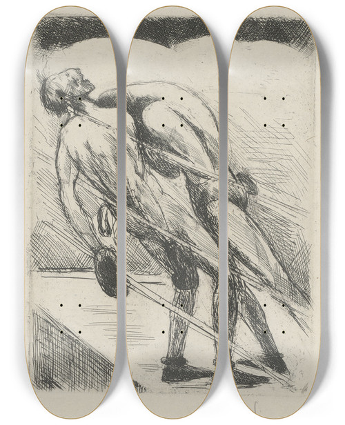 Triptych art skateboard deck of Andr Dunoyer De Segonzac Tableau De La Boxe Illustr De 29 Gravures Leauforte Pl 32 by Andre Dunoyer De Segonzac (1884-1974)