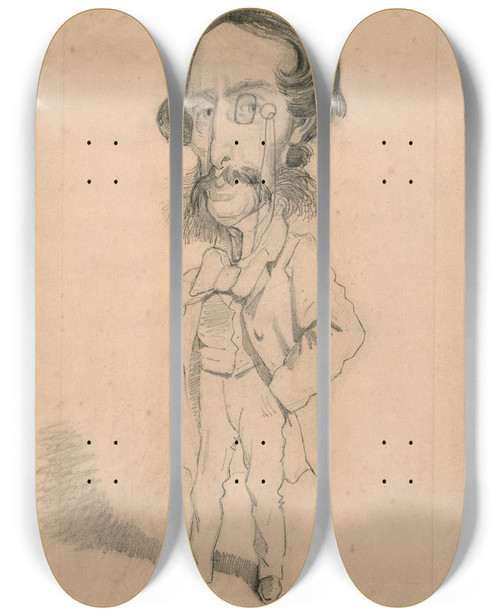 Triptych art skateboard deck of Claude Monet Caricature Of Mario Uchard by Claude Monet (1840-1926)