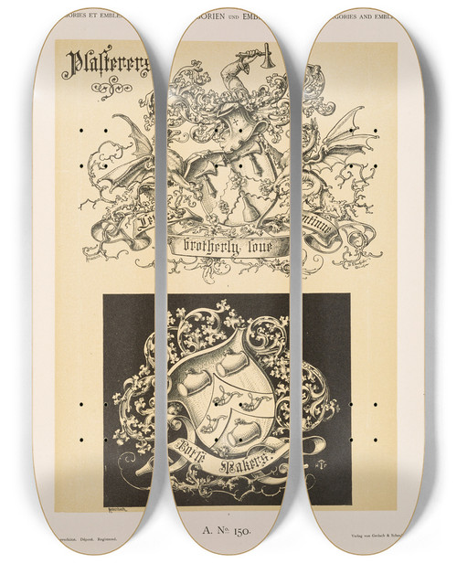 Triptych art skateboard deck of Albert Ilg Allegorien Und Embleme Vol Ii Pl161 by Albert Ilg (1847-1896)