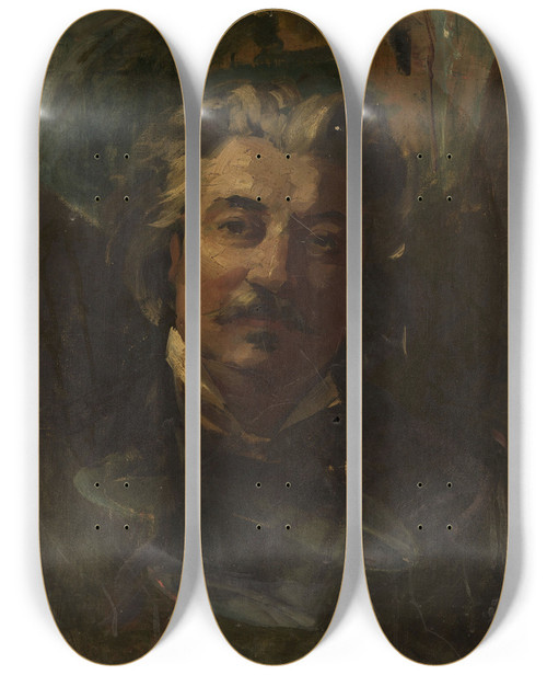 Triptych art skateboard deck of Luis Ricardo Falero Portrait Of Cyprian Godebski by Luis Ricardo Falero (1851-1896)