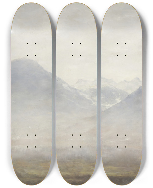 Triptych art skateboard deck of Louis Eysen View Of The Ulten Valley by Louis Eysen (1843-1899)