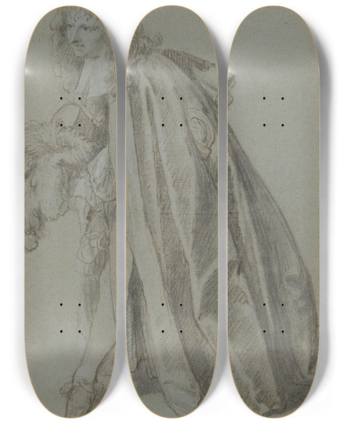 Triptych art skateboard deck of Sir Peter Lely A Knight Of The Order Of The Garter by Sir Peter Lely (1618-1680)