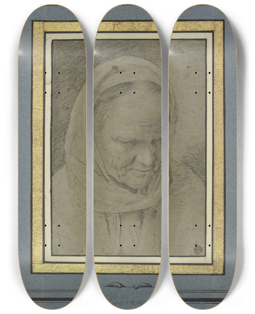 Triptych art skateboard deck of Francesco Padovanino Kopf Eines Alten Mnches by Francesco Padovanino