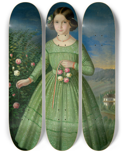 Triptych art skateboard deck of Peter Michal Boh Portrait Of Klementna Matyaovszakmaryov by Peter Michal Bohun (1822-1879)