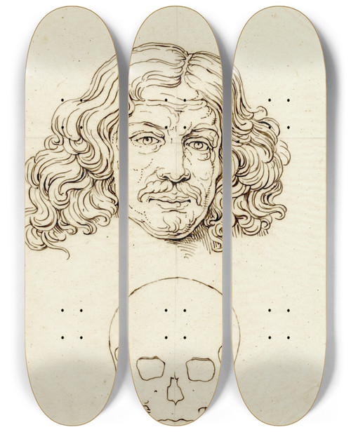 Triptych art skateboard deck of David Humbert De Superville Kop Van Jacob Van Kampen En Face Met Schedelomtrek by David Humbert De Superville (1770-1849)
