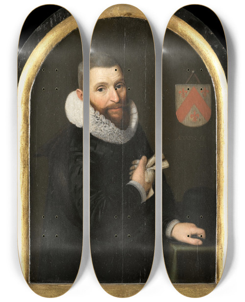 Triptych art skateboard deck of Cornelis Engelsz Portrait Of Johan Gerritsz Van Schoterbosch C 15641654 by Cornelis Engelsz (1575-1650)