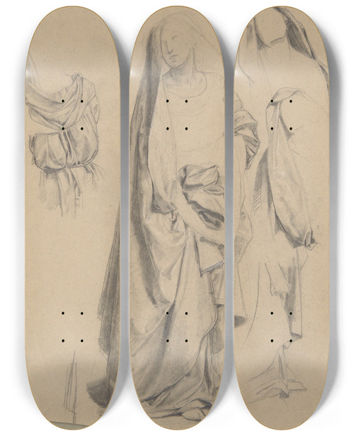 Triptych art skateboard deck of Jzef Simmler Studium Postaci Marii Jakubowej Do Obrazu Trzy Marie by Jozef Simmler (1823-1868)