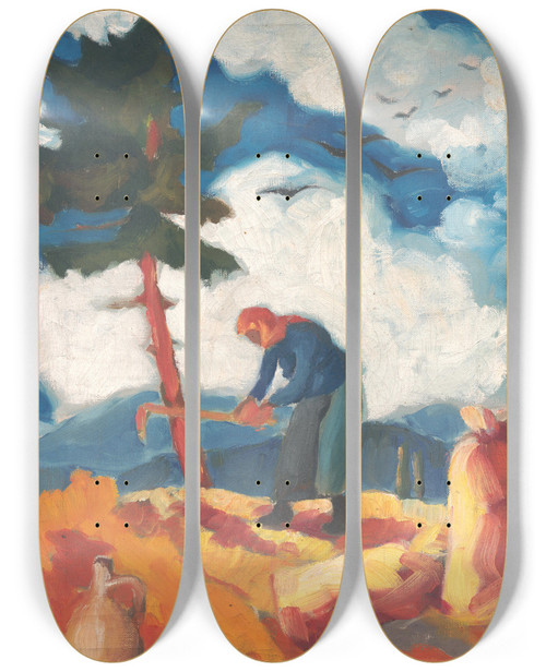 Triptych art skateboard deck of Zolo Palugyay Potato Digger by Zolo Palugyay (1898-1935)