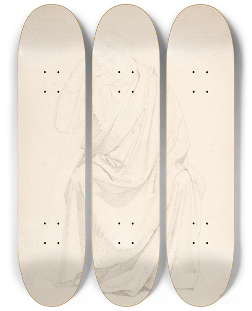 Triptych art skateboard deck of Johann Friedrich Overbeck A Drapery Study Of A Seated Man Early by Johann Friedrich Overbeck (1789-1869)