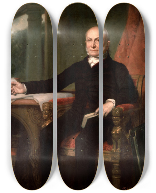 Triptych art skateboard deck of George Peter Alexander Healy John Quincy Adams by George Peter Alexander Healy (1813-1894)