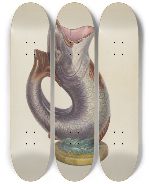 Triptych art skateboard deck of Edward L Loper Fish Pitcher by Edward L Loper (1916-2011)