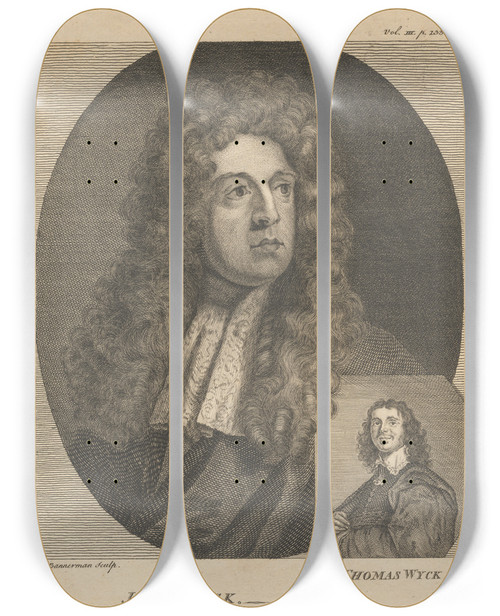 Triptych art skateboard deck of Alexander Bannerman John Wyck And Thomas Wyck by Alexander Bannerman (1730-1780)