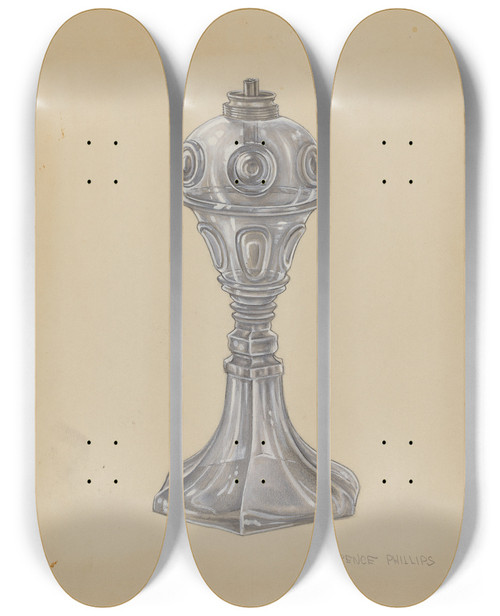 Triptych art skateboard deck of Lawrence Phillips Lamp by Lawrence Phillips