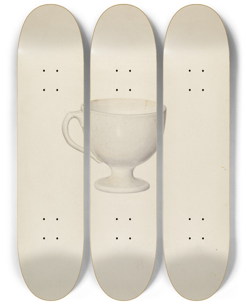 Triptych art skateboard deck of Roberta Spicer Egg Cup by Roberta Spicer