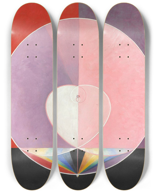 Triptych art skateboard deck of Hilma Af Klint Doves No 2 by Hilma af Klint (1862-1944)