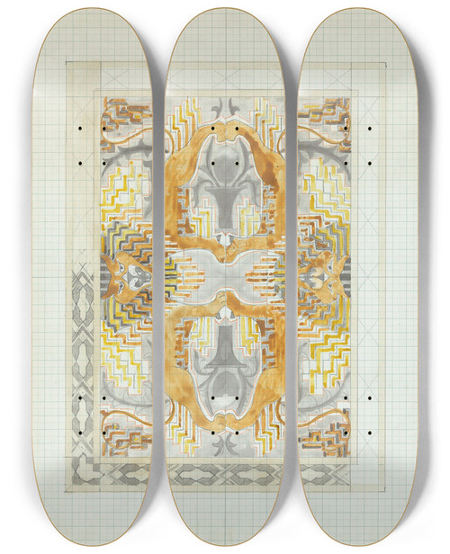 Triptych art skateboard deck of Carel Adolph Lion Cachet Decoratief Ornament Met Vier Leeuwen Met Twee Koppen by Carel Adolph Lion Cachet (1864-1945)