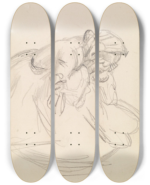 Triptych art skateboard deck of Sir John Everett Millais Female Sketch Of A Distraught Woman Seated by Sir John Everett Millais (1829-1896)