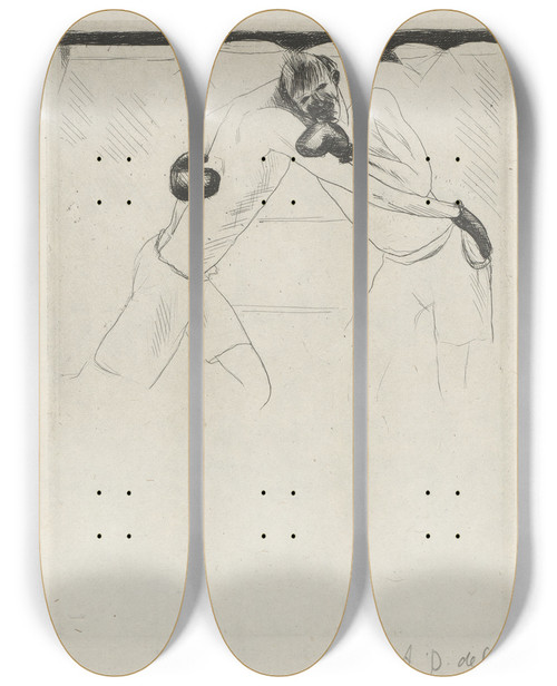 Triptych art skateboard deck of Andr Dunoyer De Segonzac Tableau De La Boxe Illustr De 29 Gravures Leauforte Pl 41 by Andre Dunoyer De Segonzac (1884-1974)