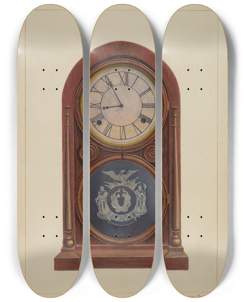 Triptych art skateboard deck of Samuel Fineman Mantel Clock Or Shelf Clock by Samuel Fineman