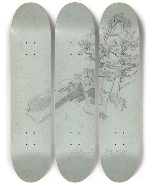 Triptych art skateboard deck of Daniel Huntington Point On Traps July 30 72 From Asketchbook by Daniel Huntington (1816-1906)