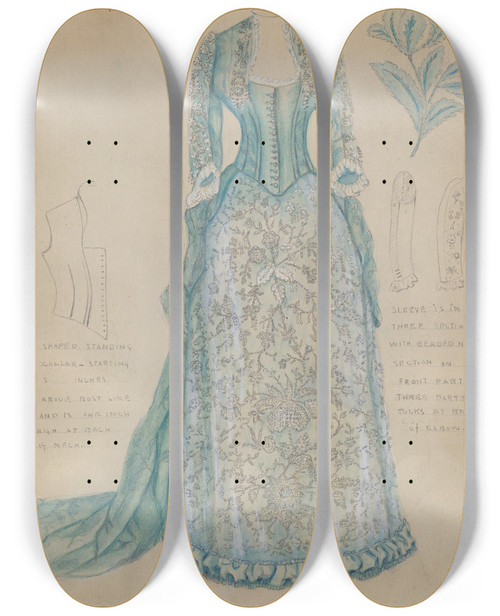 Triptych art skateboard deck of Fanchon Larzelere Dress_2 by Fanchon Larzelere