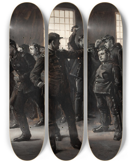 Triptych art skateboard deck of William Gilbert Gaul All Cowards Turn Back Brave Men And Outlaws Rush In by William Gilbert Gaul (1855-1919)