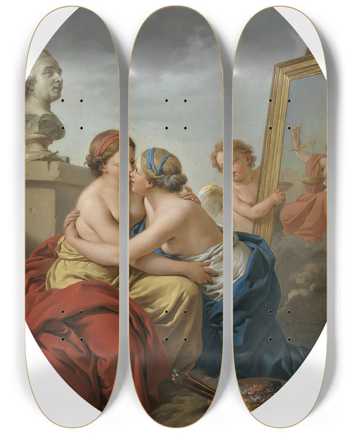 Triptych art skateboard deck of Louisjeanfranois Lagrene The Union Of Painting And Sculpture by Louis-Jean-Franois Lagrene (1724-1805)