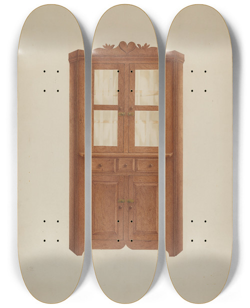 Triptych art skateboard deck of Joseph Ficcadenti Corner Cupboard by Joseph Ficcadenti