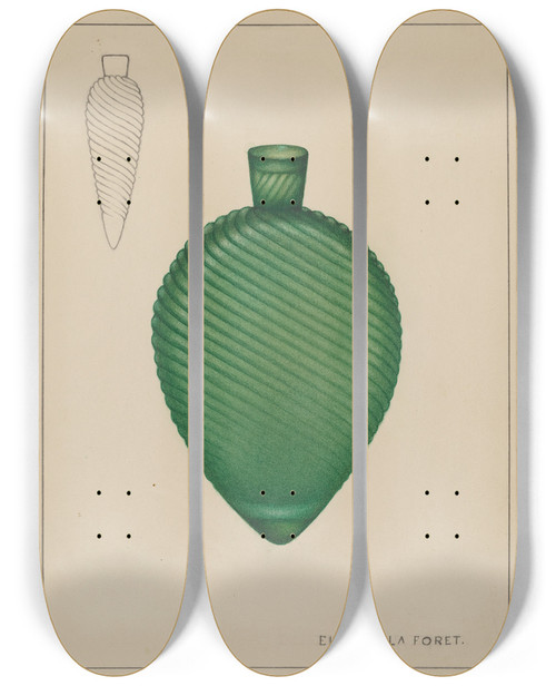 Triptych art skateboard deck of Eugene La Foret Flask by Eugene La Foret