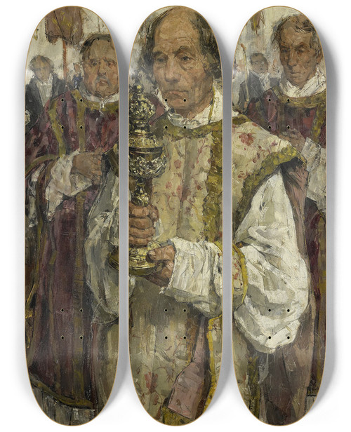 Triptych art skateboard deck of Isaac Israls Procession In The Old Catholic Church In The Hague by Isaac Israels (1865-1934)