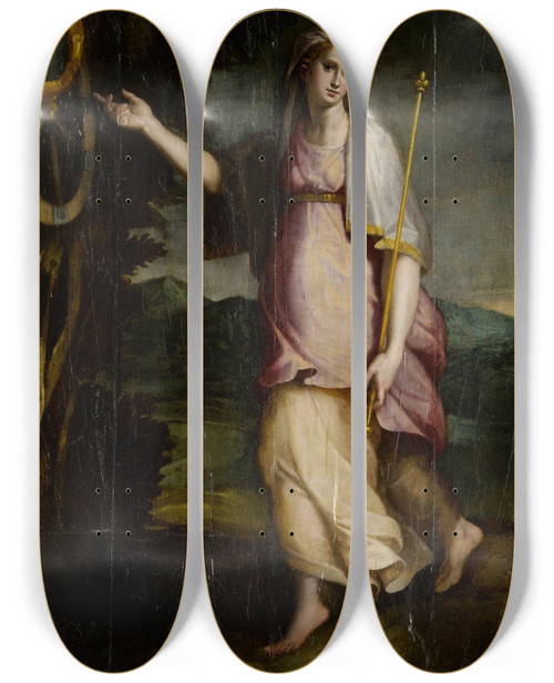 Triptych art skateboard deck of Lorenzo Sabatini Allegorical Figure Probably Prudence by Lorenzo Sabatini (1520-1576)
