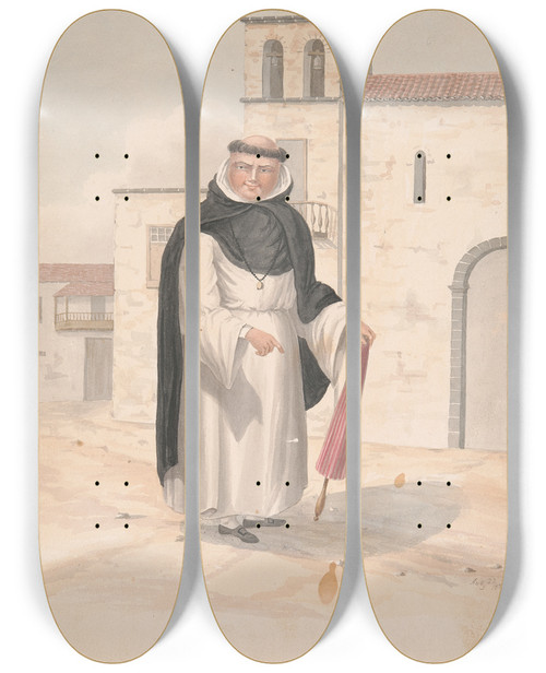 Triptych art skateboard deck of Alfred Diston Dominican Friar by Alfred Diston (1793-1861)