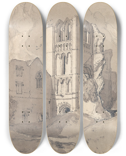 Triptych art skateboard deck of John Sell Cotman Castle Acre Priory Norfolk_2 by John Sell Cotman (1782-1842)