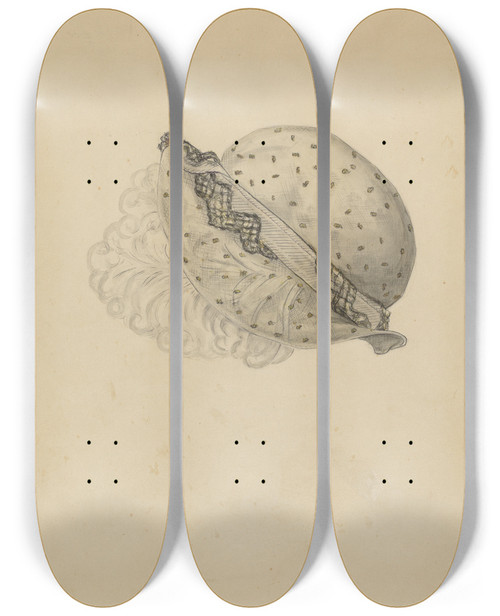 Triptych art skateboard deck of Melita Hofmann Empire Bonnet by Melita Hofmann (1907-1976)