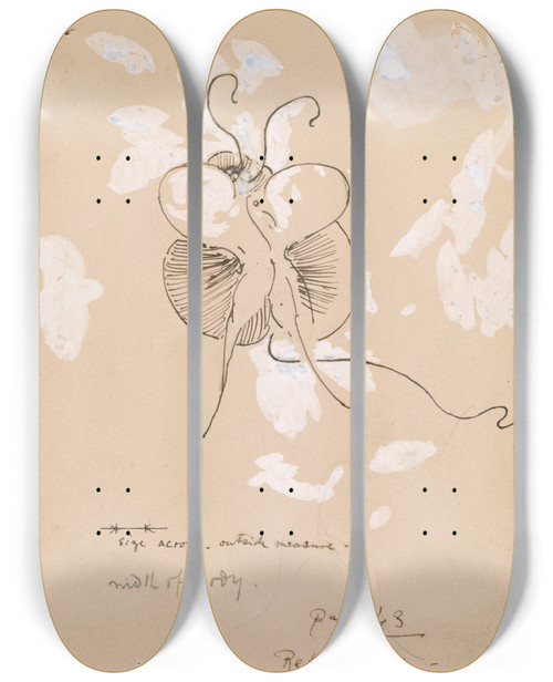 Triptych art skateboard deck of James Abbott Mcneill Whistler Butterfly by James Abbott Mcneill Whistler (1834-1903)
