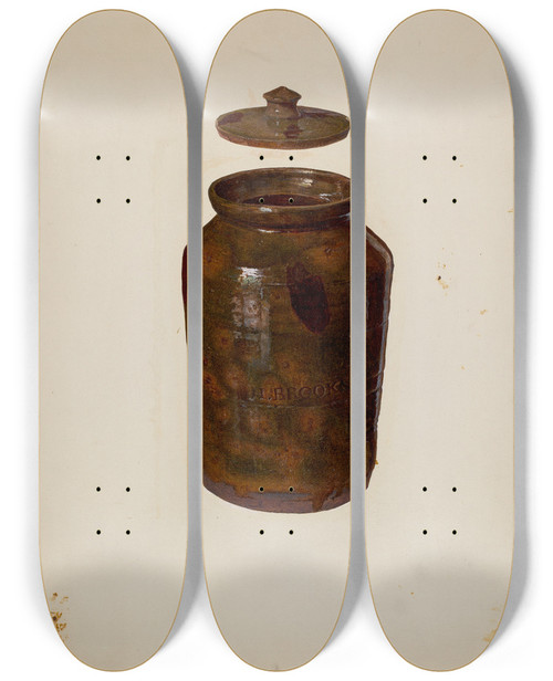 Triptych art skateboard deck of John Collins Covered Jar by John Collins
