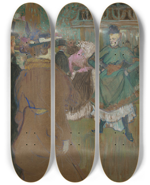 Triptych art skateboard deck of Henri De Toulouselautrec Quadrille At The Moulin Rouge by Henri de Toulouse-Lautrec (1864-1901)