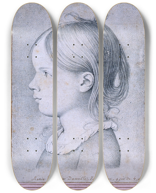 Triptych art skateboard deck of David Humbert De Superville Portrait Of 4 Year Old Marie Danville Bust In Profile To The Left by David Humbert De Superville (1770-1849)