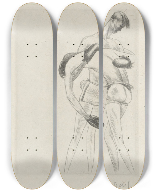 Triptych art skateboard deck of Andr Dunoyer De Segonzac Tableau De La Boxe Illustr De 29 Gravures Leauforte Pl 37 by Andre Dunoyer De Segonzac (1884-1974)