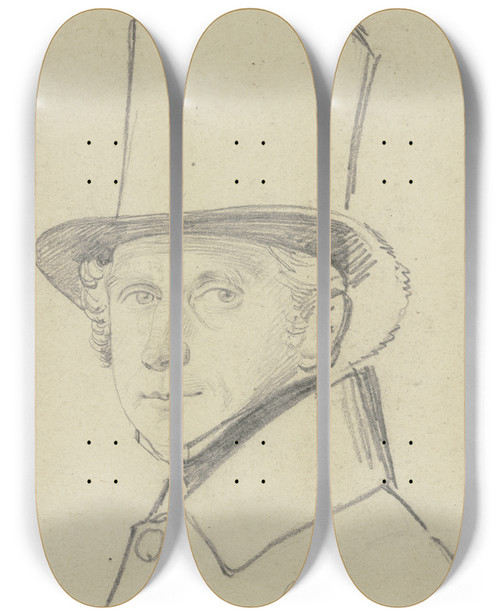 Triptych art skateboard deck of Carl Hoff Portrait Of Scheppeg by Carl Hoff (1807-1862)
