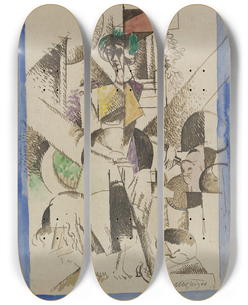 Triptych art skateboard deck of Albert Gleizes Portrait Cubiste by Albert Gleizes (1881-1953)