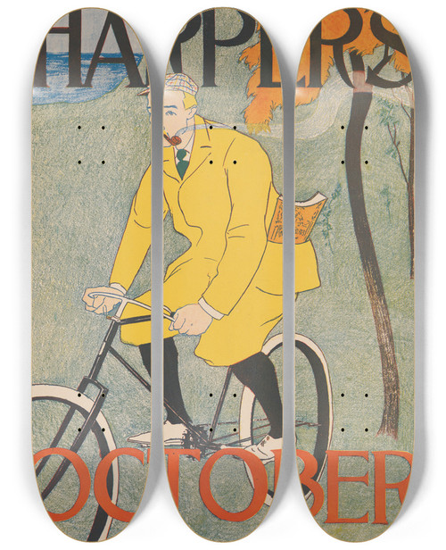 Triptych art skateboard deck of Edward Penfield Harpers October_3 by Edward Penfield (1866-1925)
