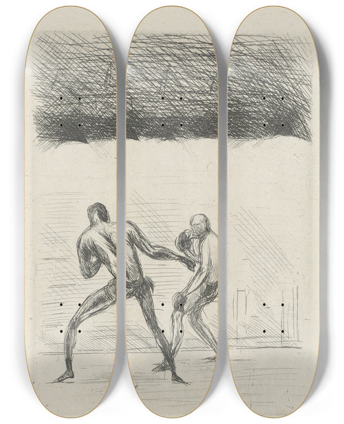 Triptych art skateboard deck of Andr Dunoyer De Segonzac Tableau De La Boxe Illustr De 29 Gravures Leauforte Pl 46 by Andre Dunoyer De Segonzac (1884-1974)