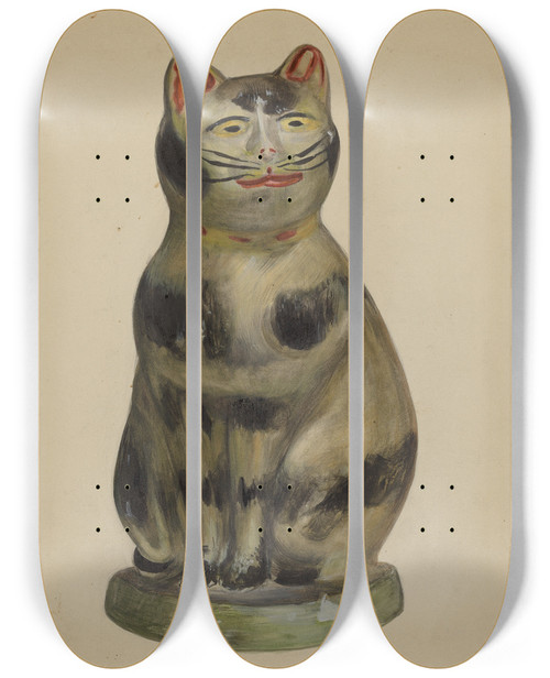 Triptych art skateboard deck of Mina Lowry Pa German Chalkware Cat_1 by Mina Lowry (1894-1942)