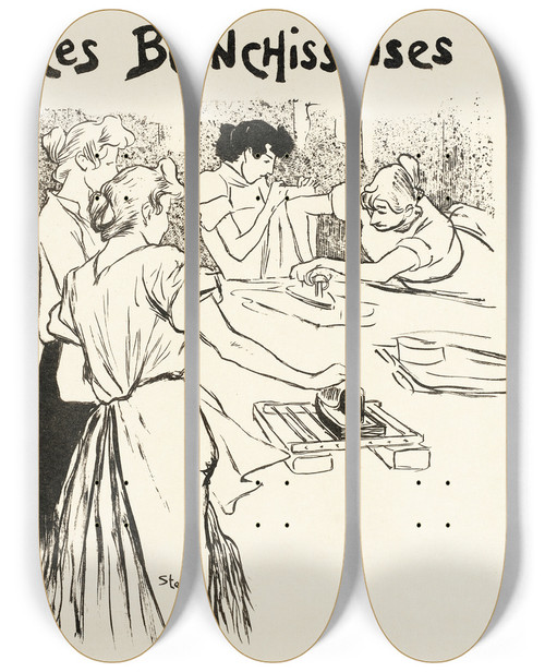 Triptych art skateboard deck of Thophile Alexandre Steinlen Les Blanchisseuses by Theophile Alexandre Steinlen (1859-1923)