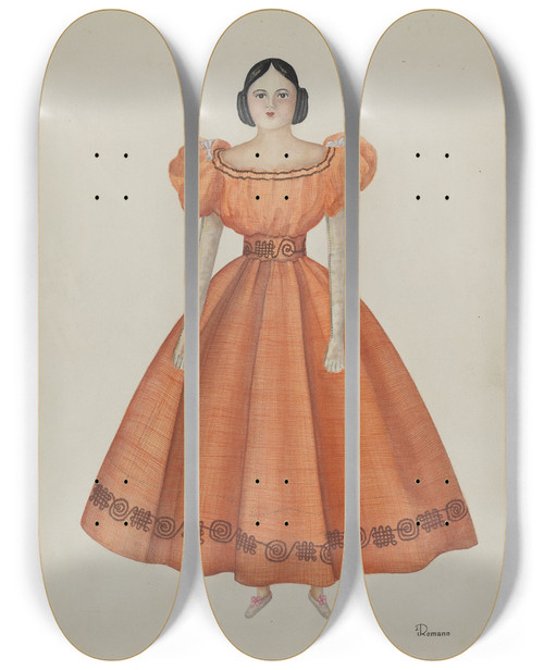 Triptych art skateboard deck of Josephine C Romano Doll by Josephine C Romano