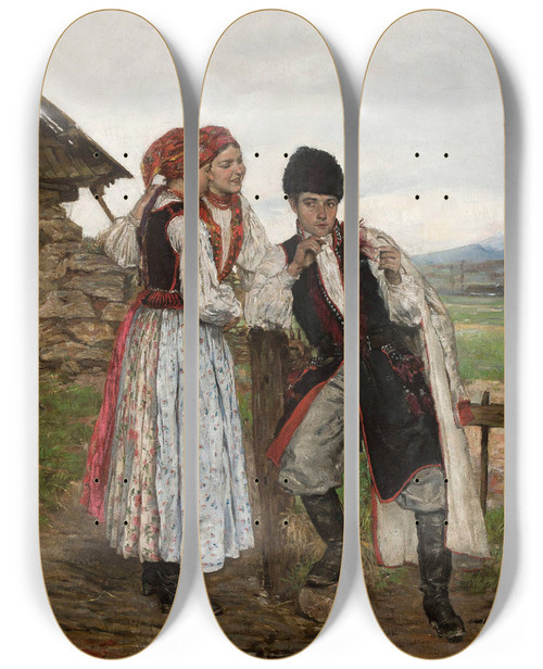 Triptych art skateboard deck of Konstanty Makowski Cracovians by Konstanty Mankowski (1861-1897)