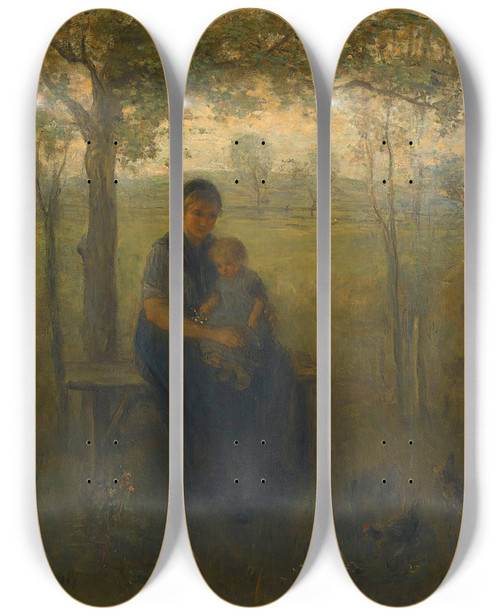Triptych art skateboard deck of Jozef Israls The Madonna Of Drenthe by Jozef Israels (1824-1911)