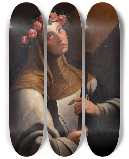 Triptych art skateboard deck of Jos Del Pozo Saint Rose Of Lima by Jos del Pozo (1757-1821)