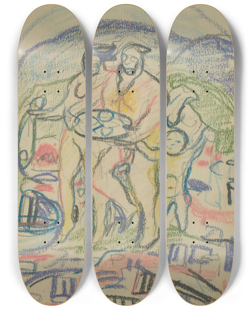 Triptych art skateboard deck of Edvard Munch Untitled 10 by Edvard Munch (1863-1944)